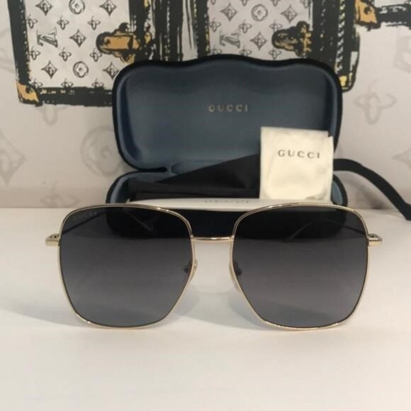 New Authentic Gucci GG1031S 001 Gold Square Sunglasses Grey Gradient Lenses - Picture 5 of 12